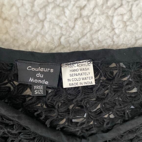 Couleurs du Monde Black Crochet Poncho Sweater Oversized Boho Free Size - Picture 4 of 4